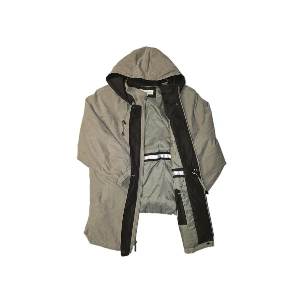 Liz Claiborne Women Brown Nylon Hooded Parka Jacket XL Mid-Length Coat